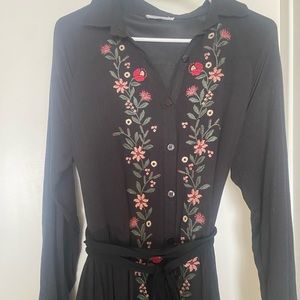 Piper & Scoot black button front embroidered maxi dress.